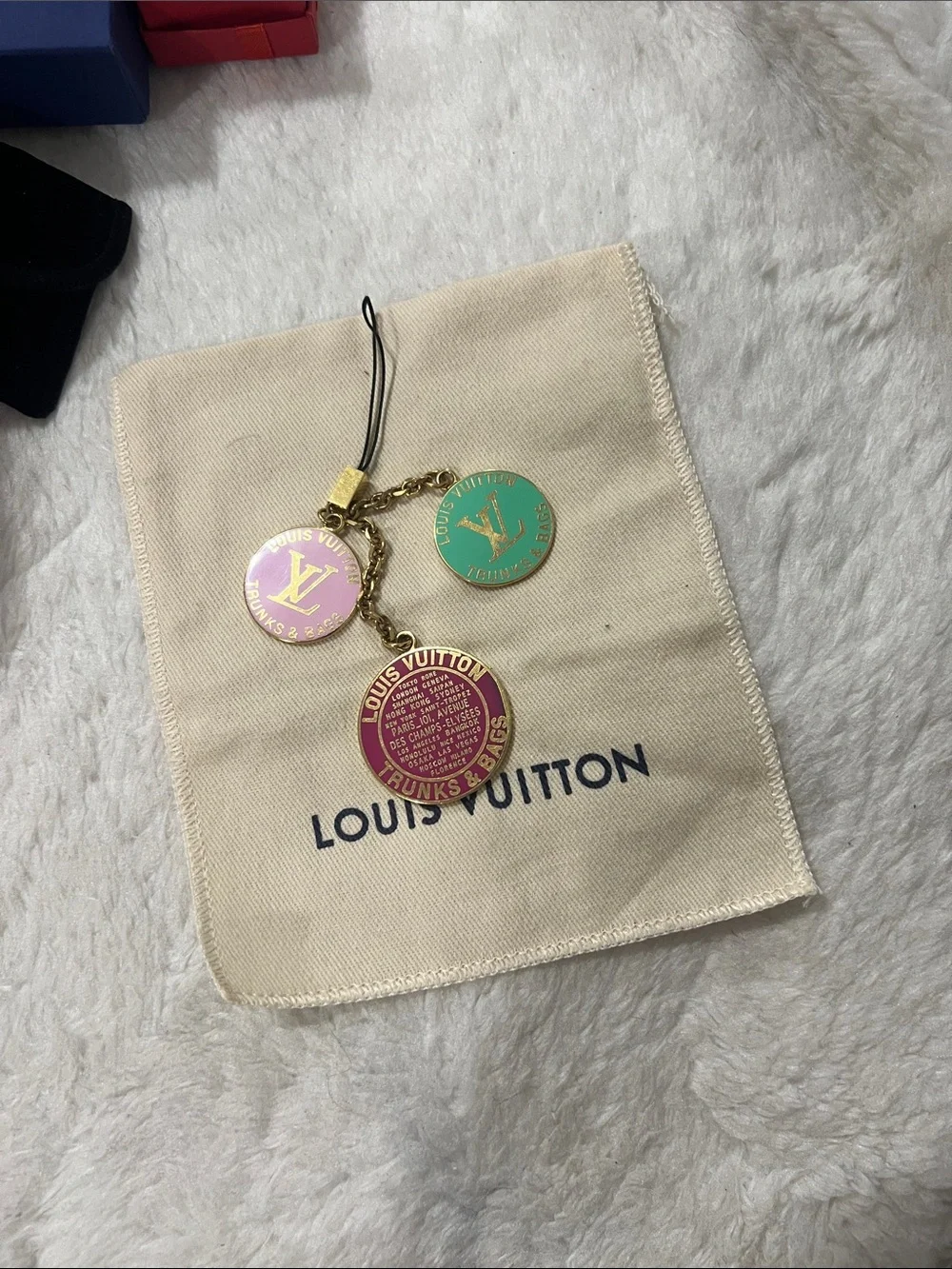 Louis Vuitton Gold-Tone Charm Trio with Pink, Mint and Purple Enamel